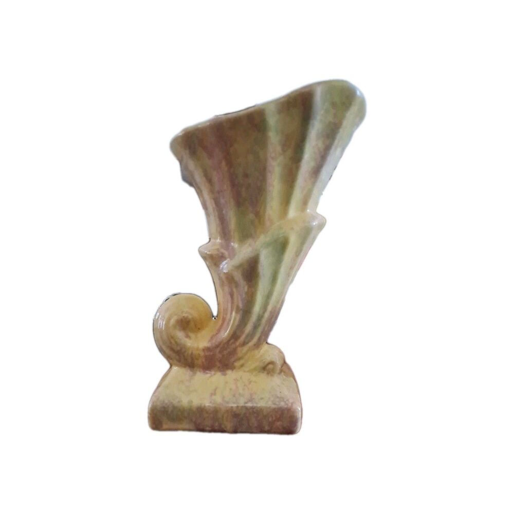 Gonder H-14 Pottery Cornucopia Vase 9 1/2” Pink W/Bluegrass Highlights